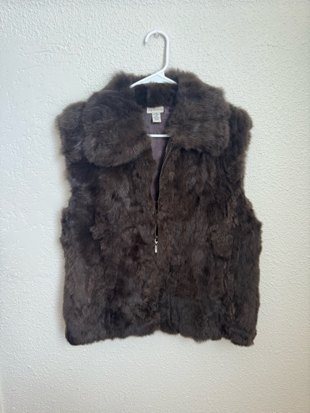 Lord & Taylor 100% Rabbit Fur & Satin Vest